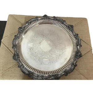 Vtg.  Blackinton Silver Plate Ornate Footed Round Serving Platter Vanity Tray